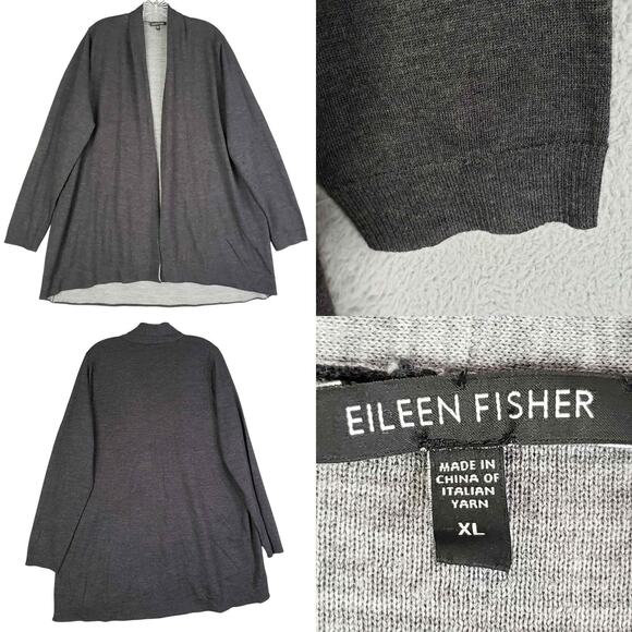 Eileen Fisher Open Front Cardigan Merino Wool Women’s Size XL Gray LS - Picture 1 of 8